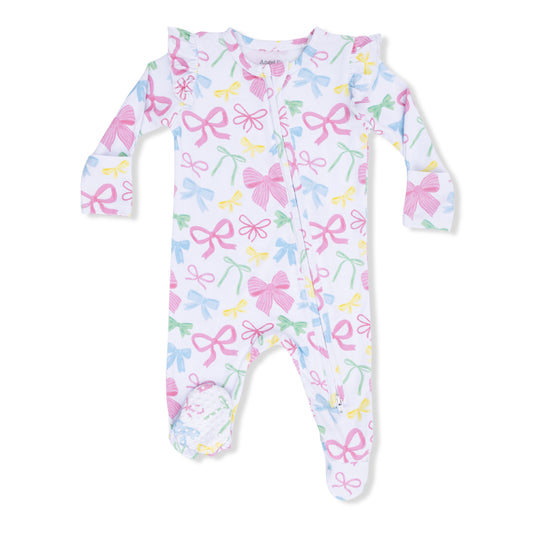 2 Way Ruffle Sleeve Zipper Footie - Sweet Bows - Angel Dear