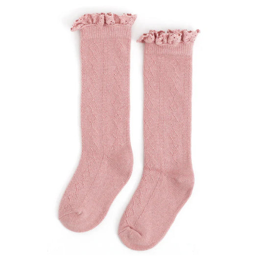Blush Fancy Lace Top Knee High Socks - Little Stocking Company