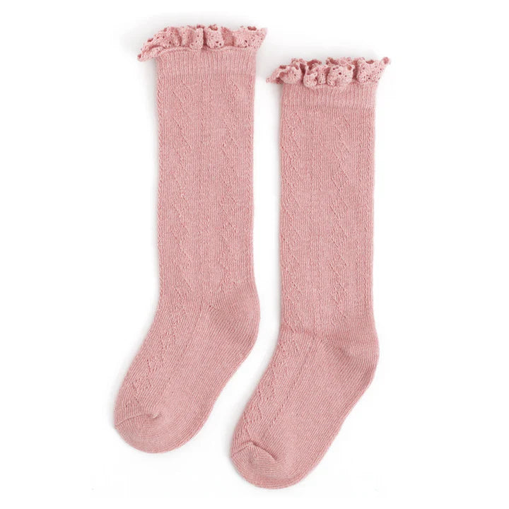 Blush Fancy Lace Top Knee High Socks - Little Stocking Company