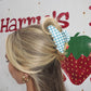 BLUE GINGHAM STRAWBERRY CHARM CLAW-MIDI - KAXI