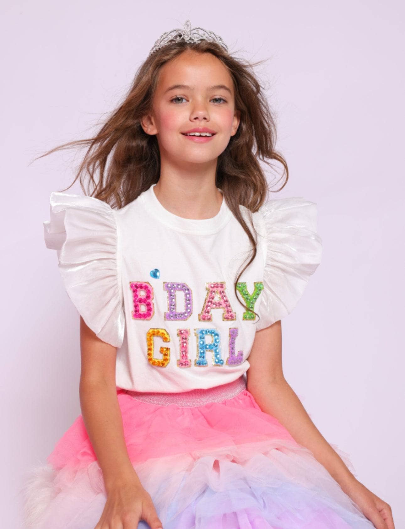 Birthday Girl Gem Ruffle Sleeve Tee *Number on back* - Lola and the Boys